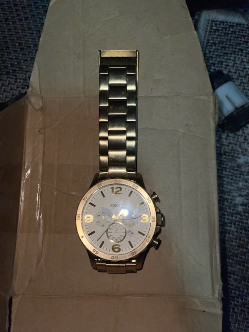 Fossil Men’s Gold Tone Stainless Steel Bracelet Watch with White Dial